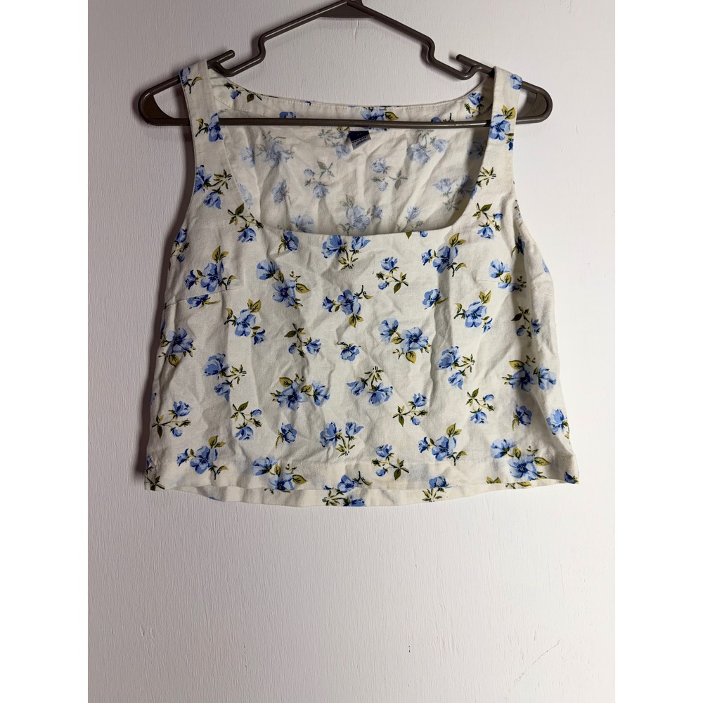 Old Navy Floral Square Neck Crop Top White Blue Sleeveless XS NWT 704184-00-1